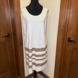 Lafayette 148 Cream and Brown Striped Dress Medium